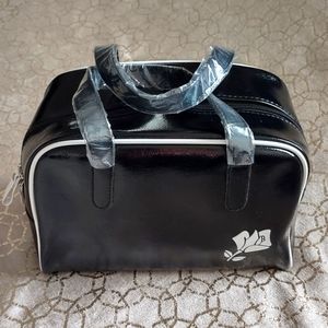 Lancome Paris Black/White Patent Cosmetics Bag